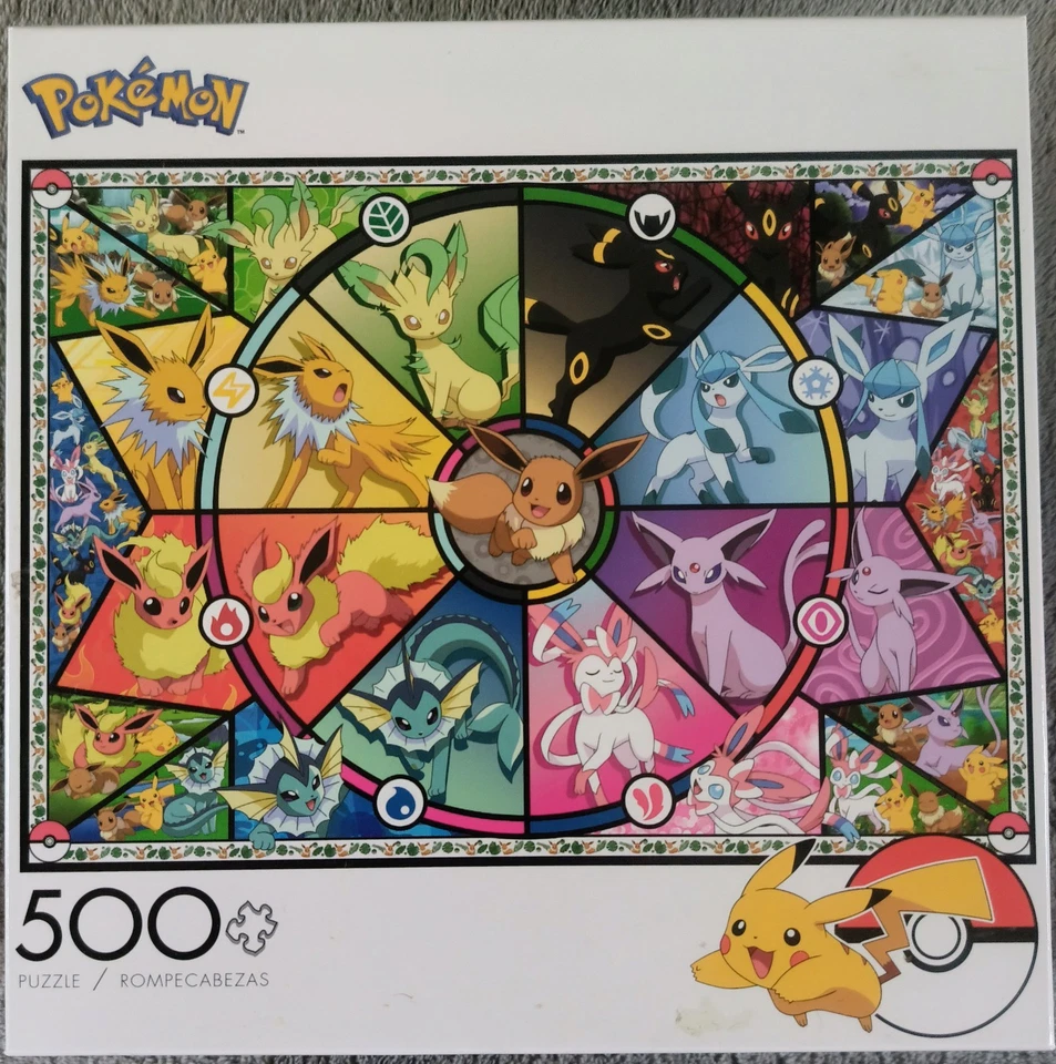 Rompecabezas Pokémon Eevee's vitral 500 piezas Eeveelutions juegos de búfalo Foto 1 de 1