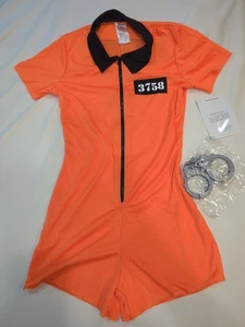 Gefangenenkostüm dehnbar mittel Damen Halloween Kostüm Body orange Bündchen - Bild 1 von 10