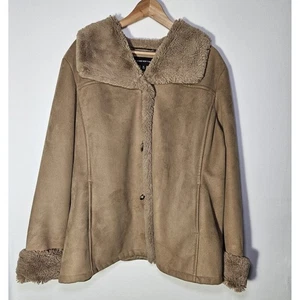 Jones New York Womens 1X Faux Suede Sherpa Lined Jacket Brown Boho Y2K Retro - Picture 1 of 9