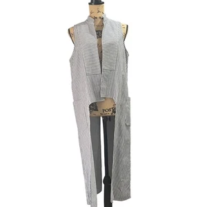 BCBG Gilet spolverino senza maniche a righe medie con tasche lungo leggero casual - Foto 1 di 7