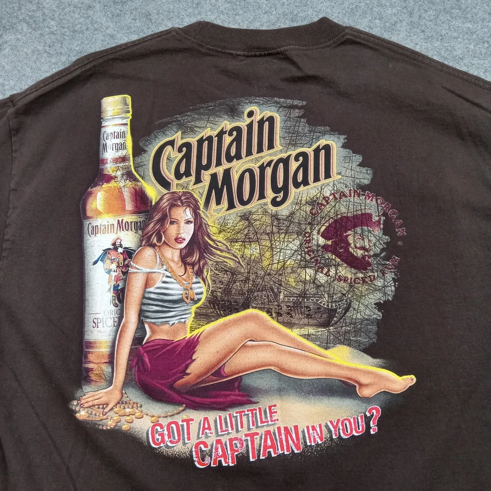 Captain Morgan Shirt Mens XL Brown Pirate Back Graphic Rum Advertising Promo Tee - Image 1 of 4