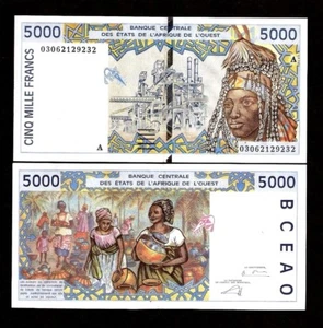 WEST AFRICAN STATES Ivory Coast 5000 FRANCS P-113A 2003 UNC MONEY WAS BANK NOTE - Picture 1 of 5