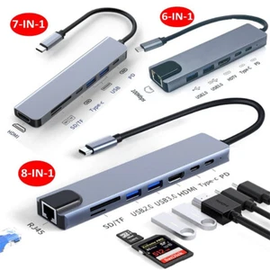 USB C Hub Ethernet Multiport Type C Adapter For MacBook Pro/Air iPad Pro Laptop - Picture 1 of 18