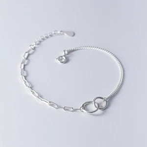Women Real S925 Sterling Silver Paper Clip Rings Bracelet Bangle 7.3 inches - Picture 1 of 5
