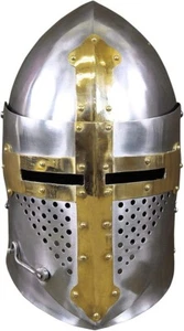 Medieval Pot Visor Crusader Helmet Templar Knight 14 G Steel Helmet For Cosplay - Picture 1 of 5