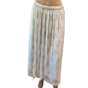 Anne Klein Bright White Tan Floral Pleated Skirt Size Large Fairycore Aesthetic - Picture 1 of 12
