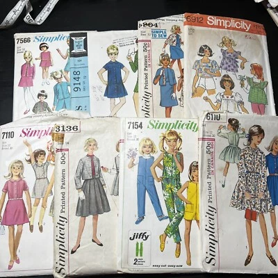 Vintage 60s 70s Girls Mod Sewing Patterns Lot Dress Coat Skirt Top Romper 12 - Image 1 of 4