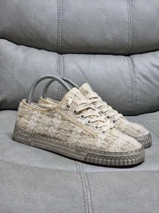 CHANEL Tweed Sneakers 37 Beige Gold - Picture 1 of 9