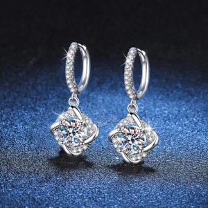 925 Sterling Silver 2ct D Color Lab-created Moissanite Drop Earrings for Women - Picture 1 of 9