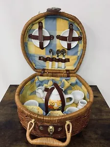vintage Mini teddy bear picnic basket set Ceramic Teapot And Wicker Basket - Picture 1 of 10