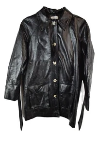 Topshop Mens Faux Snake Skin Leather Collared Belted JAcket Black Size 4 Petite - Picture 1 of 9
