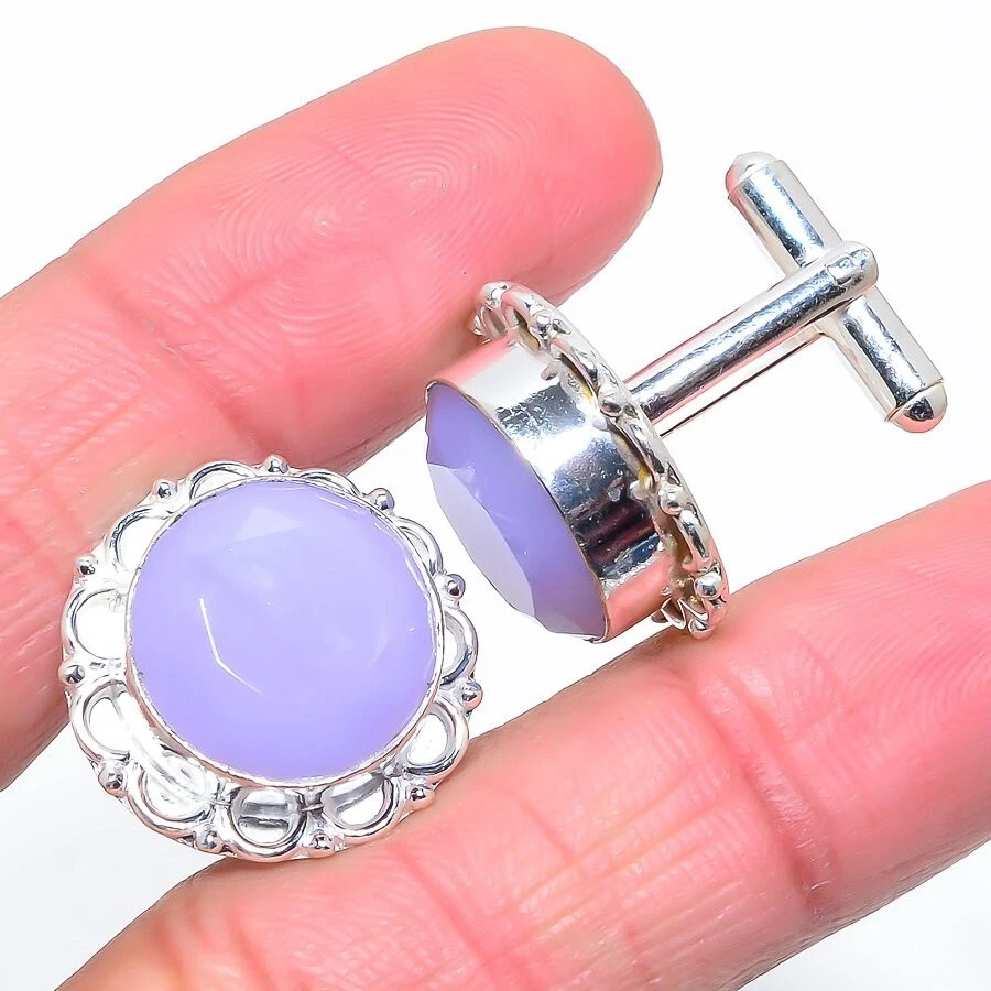 Milky 黄玉宝石手工 925 纯银珠宝袖扣 — 第 1/1 张图片