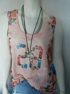 Damen Top TrägerShirt Tank Top Netz Top Shirt mit Blumenmuster Größe M/L - Bild 1 von 2