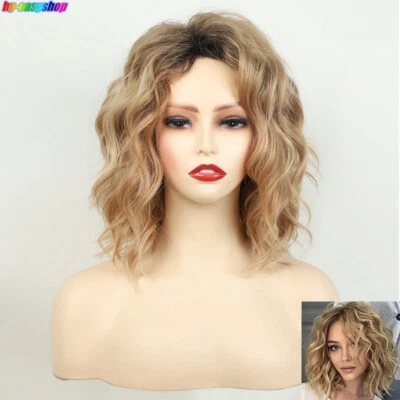Women Curly Madium Length Fashion Gradient Blonde  Synthetic Ombre Wig - Image 1 of 4