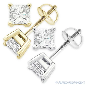 Forever Brilliant 0.60 ct Square Princess Cut Moissanite 14k Gold Stud Aretes - Imagen 1 de 4