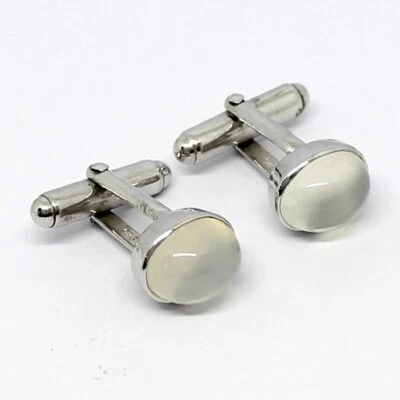 Gemelos de plata de ley 925 con piedras preciosas de luna arco iris natural para regalo de papá Foto 1 de 4