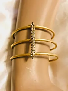 STUNNING J.CREW GOLD TONE WIDE CUFF BRACELET WITH LINE OF CRYSTALS - Picture 1 of 4