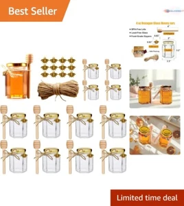 4oz Glass Honey Jars with Gold Lids, Dippers, Charms - Party Favor 12 Pack - Picture 1 of 9