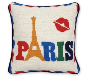 Retired ~ Jonathan Adler ~ Jet Set "PARIS" Needlepoint Pillow ~ 12" square - Picture 1 of 4