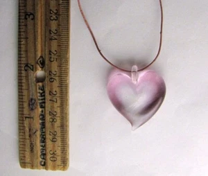 Yummi Heart Pendant Necklace Vintage Glass Pink Sterling Silver Toggle Clasp 16" - Picture 1 of 3