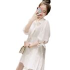 Korean Casual Fashion Women Loose Pleated Bow Short Tunic Babydoll Shirt Dress