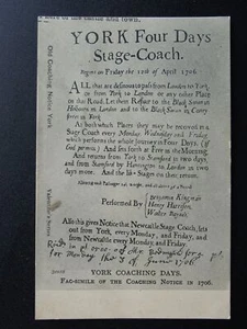 Yorkshire YORK to LONDON FOUR DAYS STAGE COACH NOTICE c1903 UB PC by Valentine - Picture 1 of 2