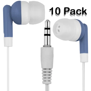 Bulk Lot of 10 - BLUE/WHITE - 3.5mm In-Ear Earbuds / Earphones - U.S. Shipper - Picture 1 of 1
