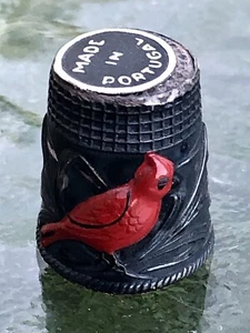 Vintage Red Cardinal Enamel On Sterling Silver Thimble Portugal - Picture 1 of 4