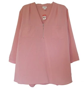 New Dusty Mauve Tunic Plus Sz 2X 22W 24W Blouse V Neck Zipper Top Career Pink - Picture 1 of 7