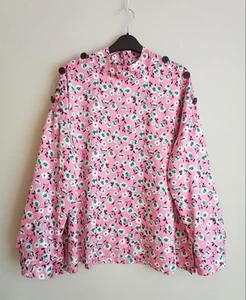 M & S Womens Blouse Floral Relaxed Long Sleeves Mock Neck Rose Top Size 16 - Picture 1 of 17