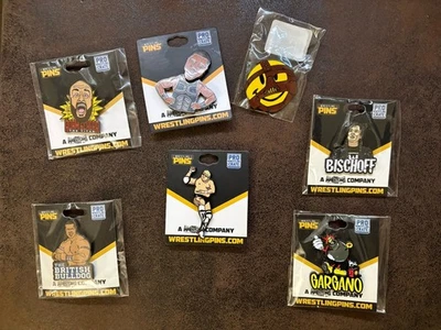 Lote de 7 prendedores de lucha libre colección surtida conjunto de iconos de la WWE caja de lucha profesional Foto 1 de 4