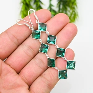 Green Apatite Gemstone 925 Sterling Silver Handmade Jewelry Earring Gift For Her - Picture 1 of 5