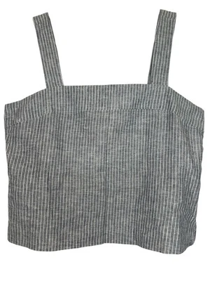 Antonio Melani Size 14 Denim Blue White Striped Linen Tank Top Summer Side Zip - Image 1 of 4