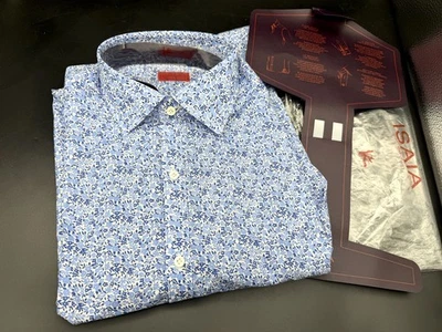 Camisa Isaia 100% Algodón Azul Coral Talla 38 15 ¡NUEVA CON ETIQUETAS! Foto 1 de 4