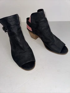 Zapato botín occidental Lucky Brand Bray de cuero negro punta abierta con honda talla 10 m - Imagen 1 de 10