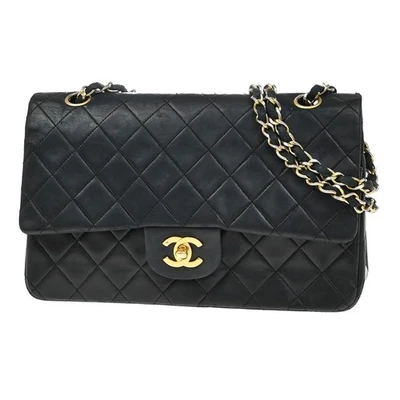 CHANEL Matelasse 25 Double Flap Chain Shoulder Bag Leather BK Vintage 330RF658 - Image 1 of 4