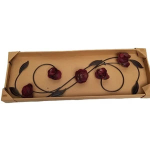 Metal Rose Scroll Wall Art 24 Inch Burgundy Black Farmhouse Cottage Decor NIB - Picture 1 of 7