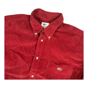 Lacoste Shirt Mens Size 39 Red Corduroy Casual Formal Pocket Button Up - Picture 1 of 7