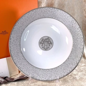 Hermes Large Plate Bowl Mosaique au 24 Platinum 30cm Porcelain Tableware w/Box - Picture 1 of 15