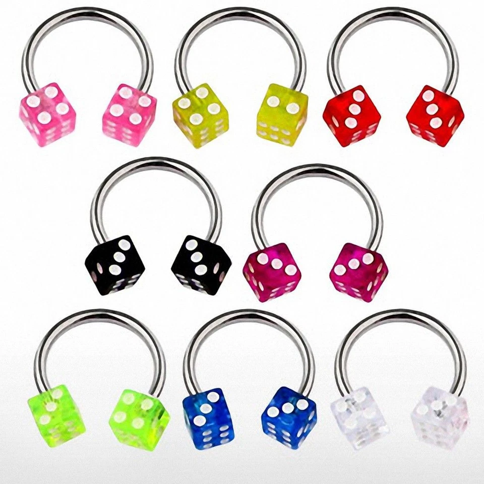 Piercing Orecchio Ferro di Cavallo Dadi Acrilico - Immagine 1 di 1