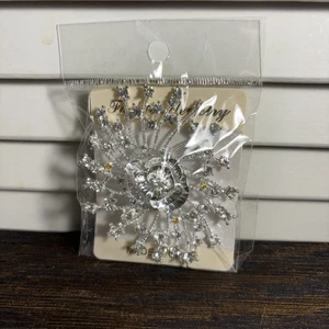 JEWELRY BROOCH WEDDING BOUQUET BRIDAL Center Rose Silver Tone Rhinestones NEW - Picture 1 of 2