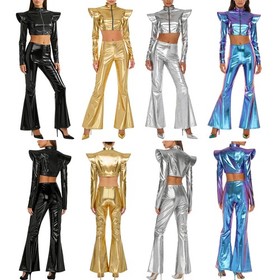 Women Outfit Disco Costume Holographic Set Autumn Party Corset Halloween Punk