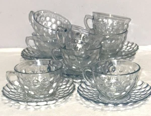 8 Anchor Hocking BUBBLE SAPPHIRE BLUE CUPS & SAUCERS - Picture 1 of 1