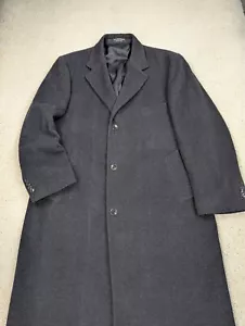 Wool Coat Mens 44R Gray Vintage Long Jacket Cashmere Italy Button Lined Overcoat - Picture 1 of 15