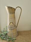 Garden Shabby Country Distressed Rustic Cream Gold Metal Tin Pitcher Jug Vase