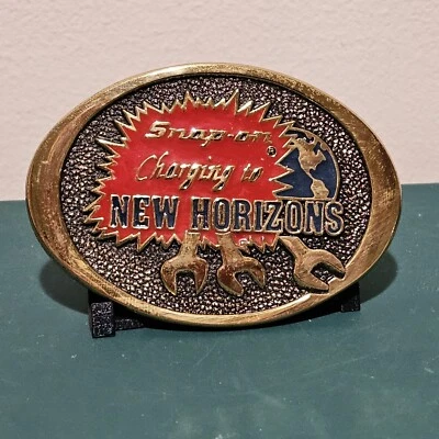 Snap On Tools New Horizons 促销皮带扣上釉黄铜复古 80 年代 BTS  — 第 1/2 张图片