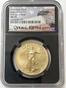 2021 $50 American Gold Eagle 1 oz NGC MS70 Eagle Portrait T-2 FDOI Morris Signed - Picture 1 of 4