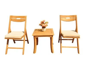 AGrade Teak 3pc Dining Giva Side Table Surfliner Folding Reclining Chair Set - Picture 1 of 4
