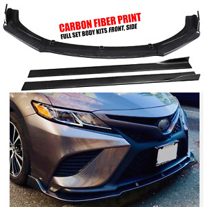 For Toyota Corolla Front Bumper Lip Splitter + Side Skirt Carbon Fiber Style