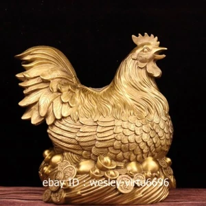 Home decoration Fengshui Copper Brass wealth Coin Yuanbao hen chicken Statue A61 - Picture 1 of 9